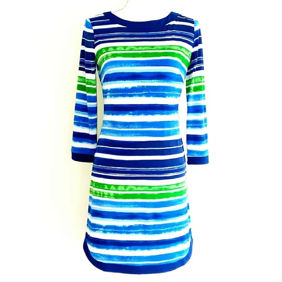 Vince Camuto 3/4 Sleeve Striped Shift Dress - Picture 2 of 8
